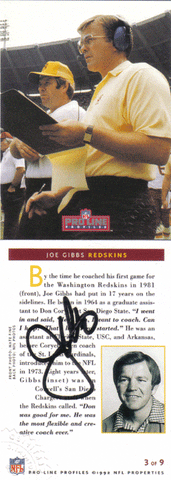 Autographed Football Cards Joe Gibbs Autographed Proline Profiles (3of9) Card