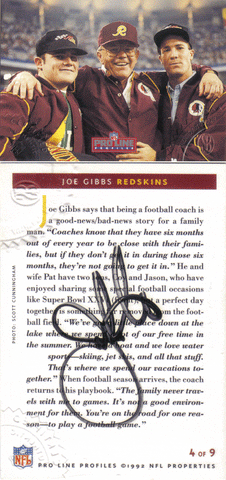 Autographed Football Cards Joe Gibbs Autographed Proline Profiles (4of9) Card