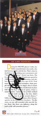 Autographed Football Cards Joe Gibbs Autographed Proline Profiles (7of9) Card