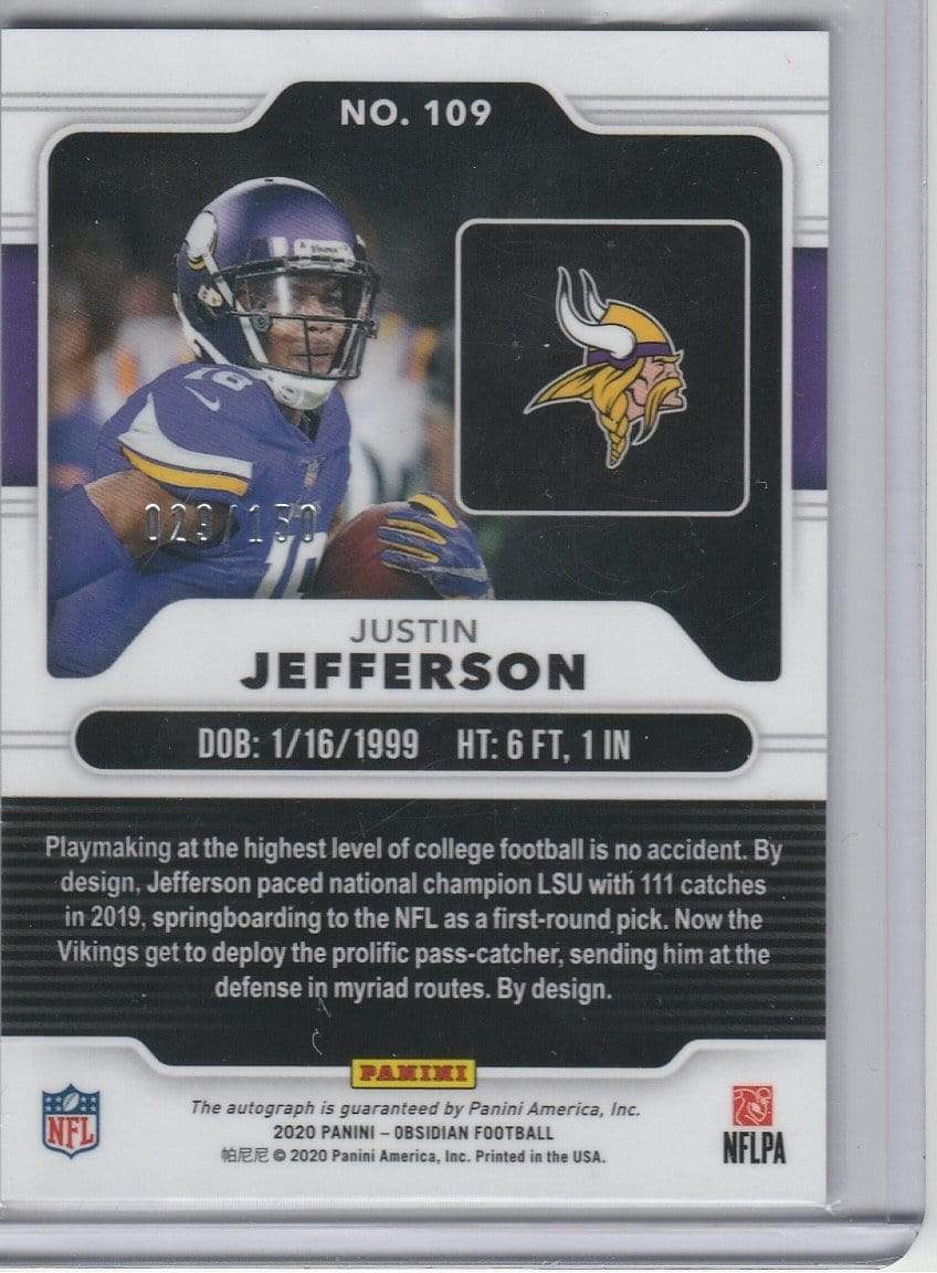 Boren Slechte factor vertrouwen Justin Jefferson Panini Obsidian Autographed Rookie Card –  FootballCollectible.com