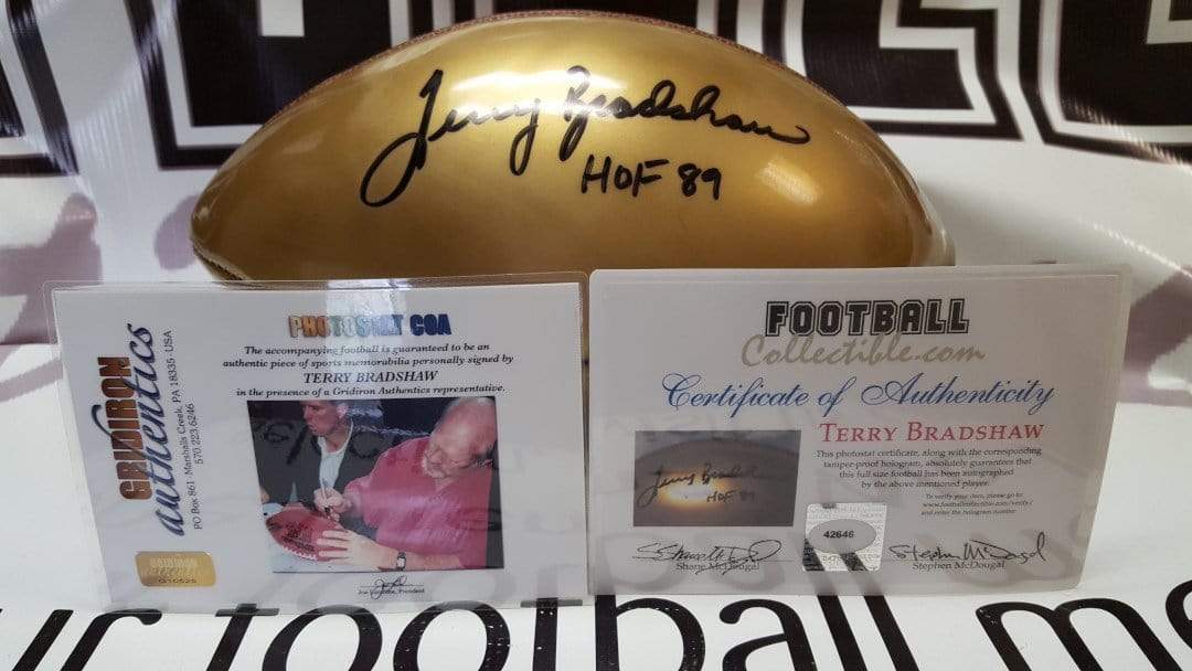 Terry Bradshaw Autographed Gold Panel Football