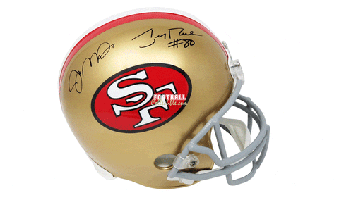 Autographed Full Size Helmets Jerry Rice and Joe Montana Dual Autographed San Francisco 49ers Throwback Helmet