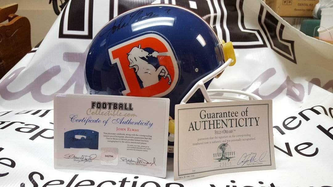 John Elway Autographed Denver Broncos Chrome Mini Football