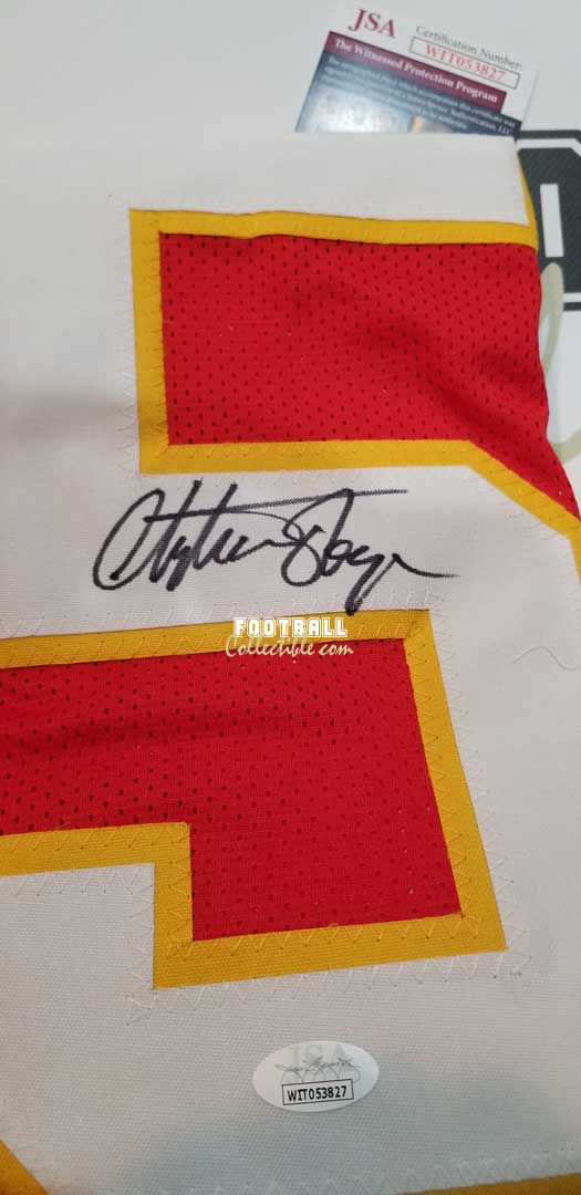 Christian Okoye Kansas City Chiefs Autographed Red Jersey COA JSA Witness