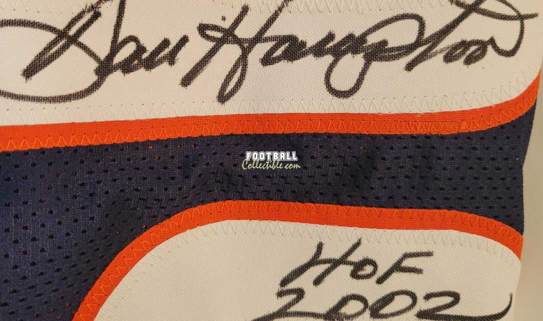 Dan Hampton Signed Bears Logo Football Inscribed HOF 2002