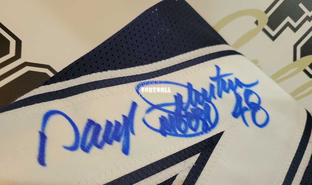 Athlon Sports Daryl Johnston signed White Custom Stitched Pro Style  Football Jersey #48 Moose minor snag- JSA Witnessed Hologram