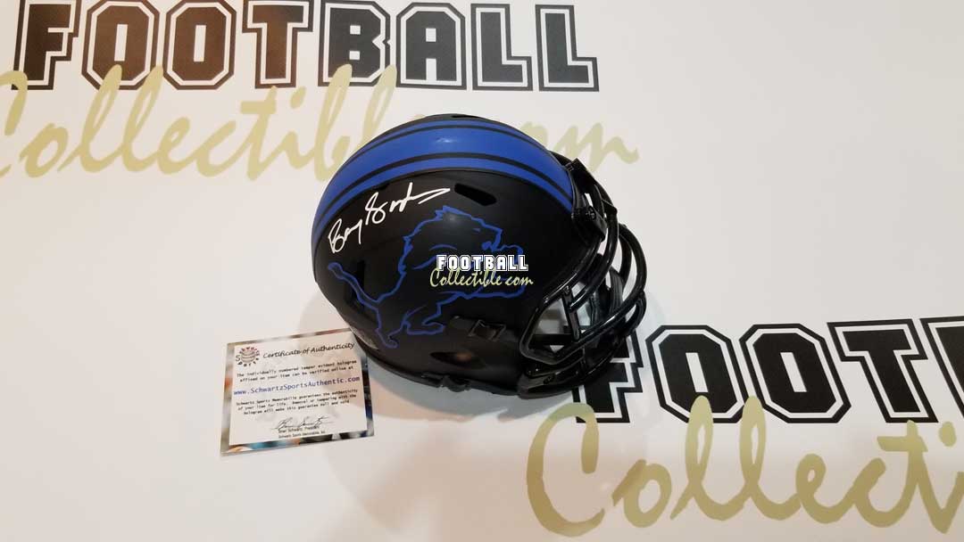 Barry Sanders Detroit Lions Signed Ripped Painted Mini Helmet