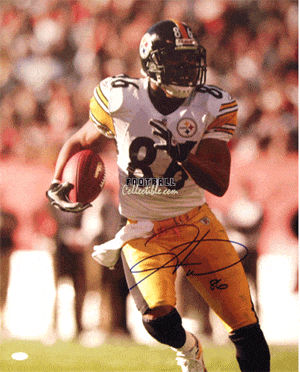 Autographed Photographs Hines Ward Autographed White Jersey Action Signed 16x20 Photograph