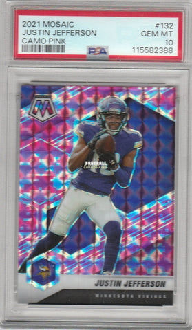 Football Cards 2021 Mosaic Justin Jefferson CAMO PINK #132 – PSA GEM MT 10