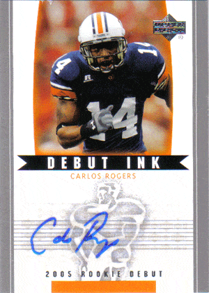 Autographed Football Cards Carlos Rogers Autographed Rookie Football Card
