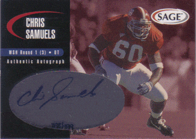 Autographed Football Cards Chris Samuels Autographed Rookie Football Card