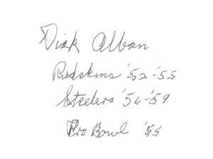 Autographed Football Cards Dick Alban Autographed 3 x 5 card
