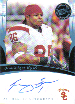 Autographed Football Cards Dominique Byrd Autographed Rookie Football Card