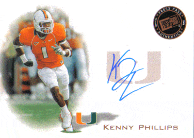 Autographed Football Cards Kenny Phillips Autographed Rookie Football Card