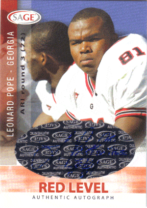 Autographed Football Cards Leonard Pope Autographed Sage Red Level Card