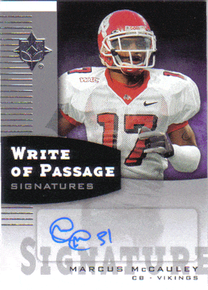 Autographed Football Cards Marcus McCauley Autographed Rookie Football Card
