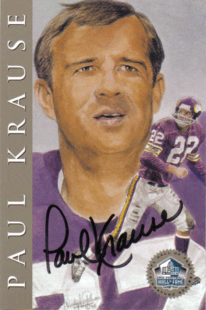 Autographed Football Cards Paul Krause Hall of Fame Signature Series Card