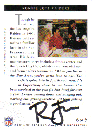 Autographed Football Cards Ronnie Lott autographed football card