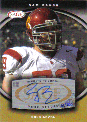 Autographed Football Cards Sam Baker Autographed 2008 Rookie Football Card