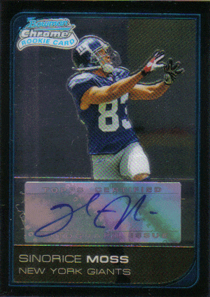 Autographed Football Cards Sinorice Moss Autographed Rookie Football Card