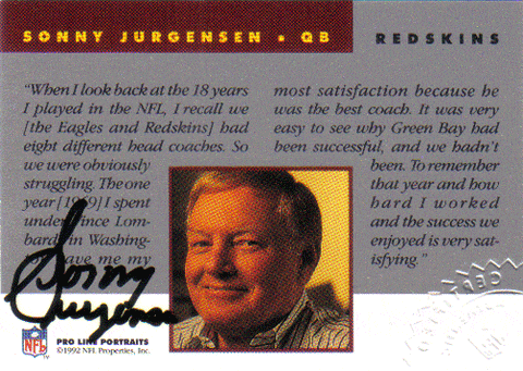Autographed Football Cards Sonny Jurgensen Autographed Football Card