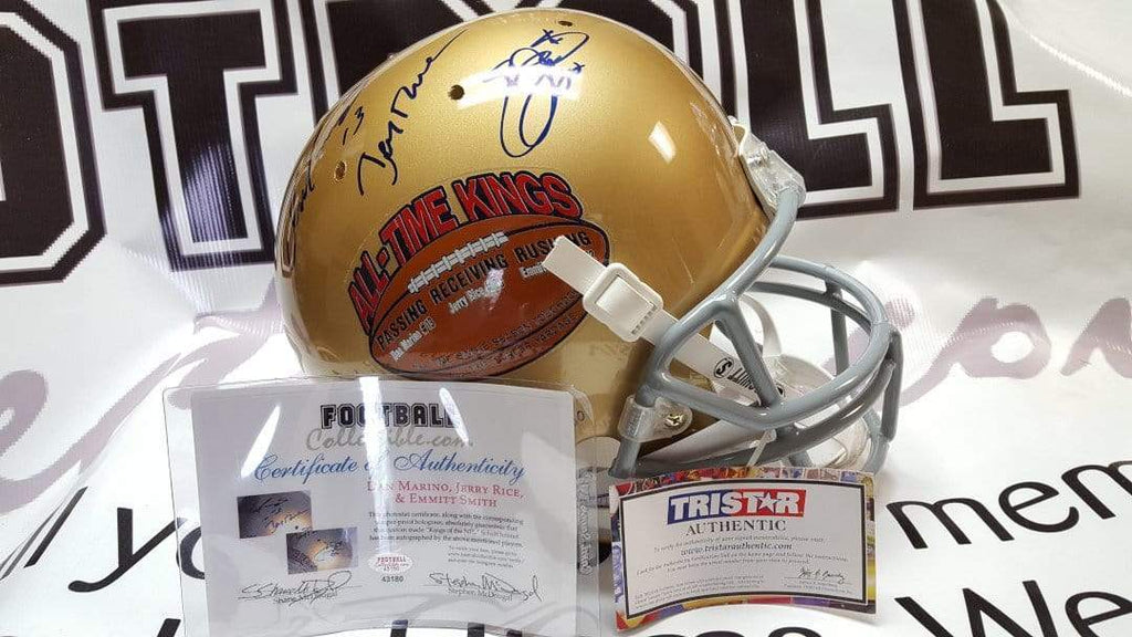 Kings of NFL Helmet Autographed by, Dan Marino, Jerry Rice, Emmitt Smi –