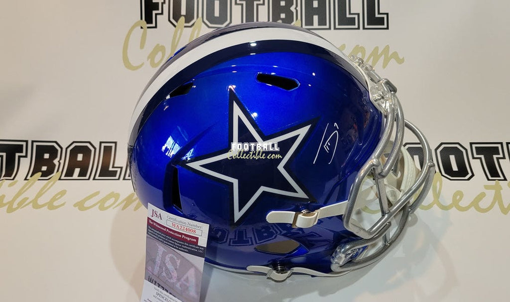 dallas cowboys full size replica football helmet Trevon Diggs Autographed Dallas Cowboys Flash Helmet – FootballCollectible.com