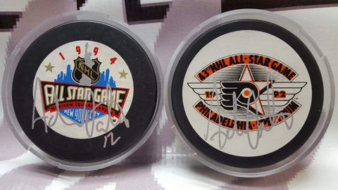 Autographed Hockey Pucks Adam Oates Autographed All Star Hockey Pucks (2)
