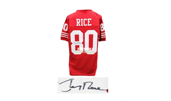 JERRY RICE SIGNED JERSEY. An autographed SF 49ers jersey signed , Lot  #3681