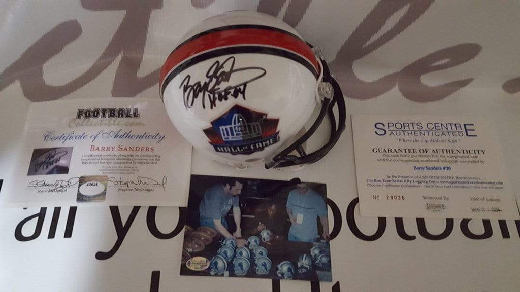 Barry Sanders Autographed Hall of Fame Mini Helmet –