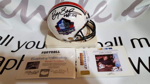 barry sanders signed football helmet Barry Sanders Autographed HOF Mini Helmet – FootballCollectible.com