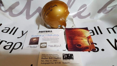 Autographed Mini Helmets "Bullet" Bill Dudley Autographed 1950s Gold Mini Helmet