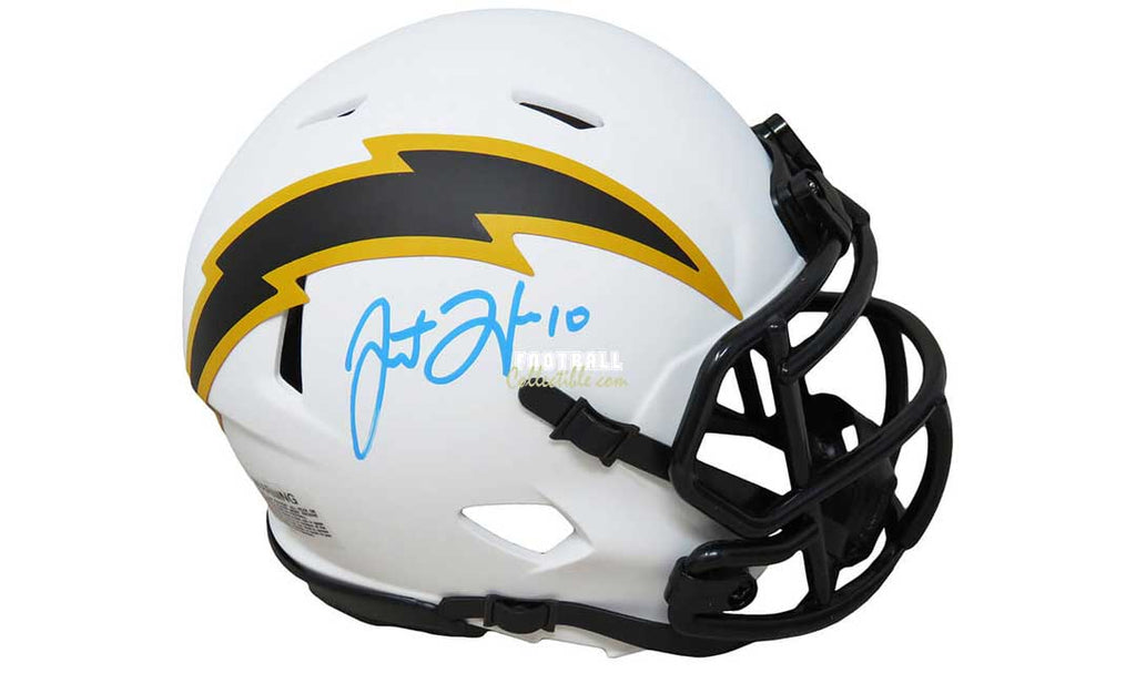 chargers mini football helmet Justin Herbert Los Angeles Chargers Autographed Riddell Lunar Eclipse Alternate Speed Mini Helmet