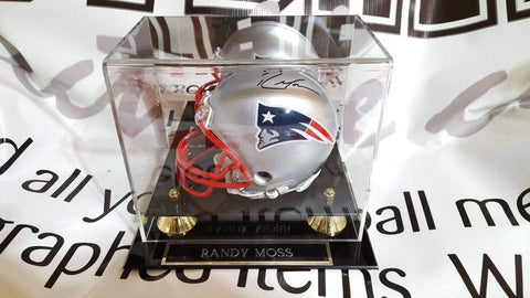 Autographed Mini Helmets Randy Moss Autographed New England Patriots Mini Helmet and Personalized Case