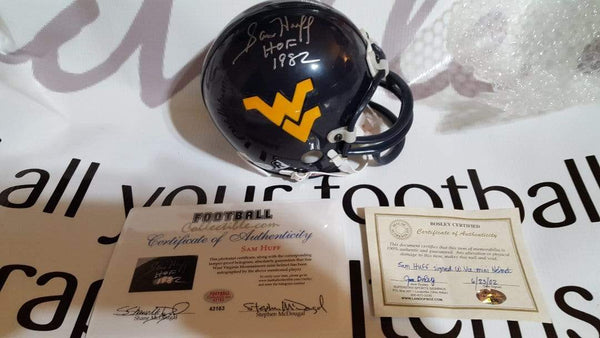authentic wvu football helmets Sam Huff Autographed WVU Mountaineers Mini Helmet – FootballCollectible.com