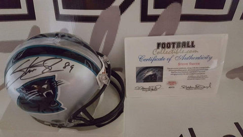 Autographed Mini Helmets Steve Smith Autographed Carolina Panthers Mini Helmet