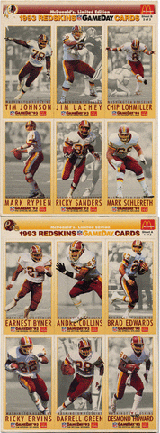 Football Cards 1993 Redskins GameDay Redskins McDonalds cards.