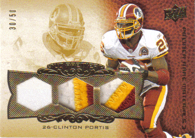 Clinton Portis Triple Game Used Jersey Card