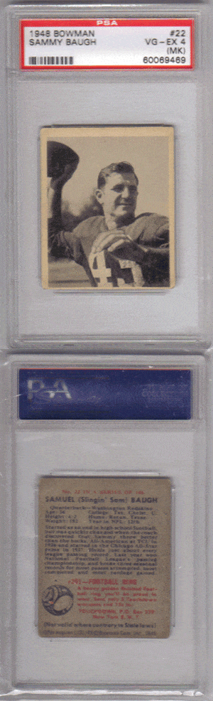 Football Cards, pre-1960 Sammy Baugh 1948  Bowman Rookie Football Card