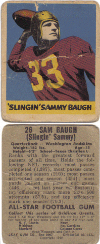 Football Cards, pre-1960 Sammy Baugh 1949 Leaf Football Card